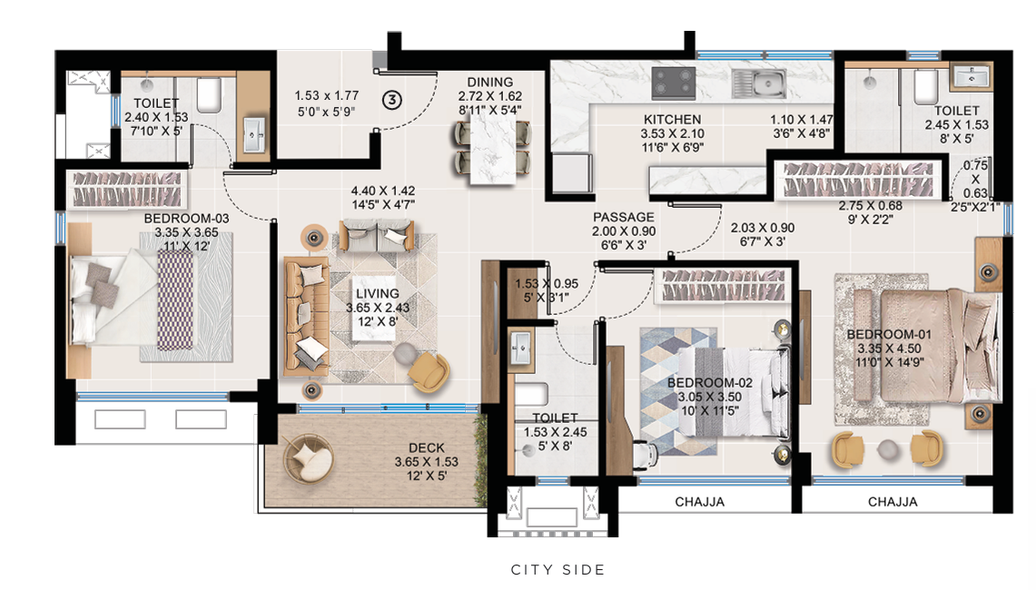 3 BHK Floor Plan